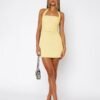 Womens Halter Bodycon Mini Dress,Sexy Summer Sleeveless Cocktail Party Slinky Dress Light Yellow